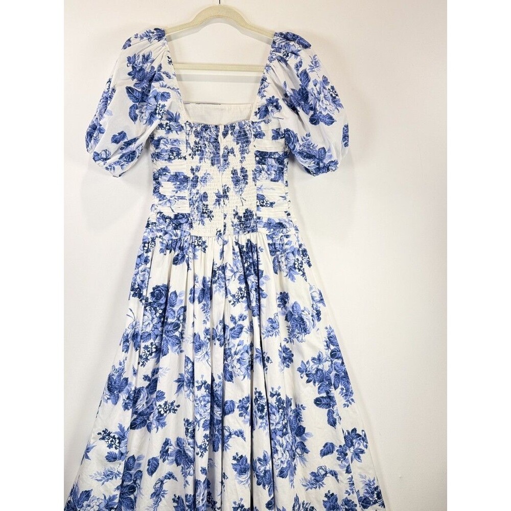 Abercrombie Fitch Midi Dress Blue Emerson Poplin Floral Puffed Pleated Boho XS - Picture 9 of 12